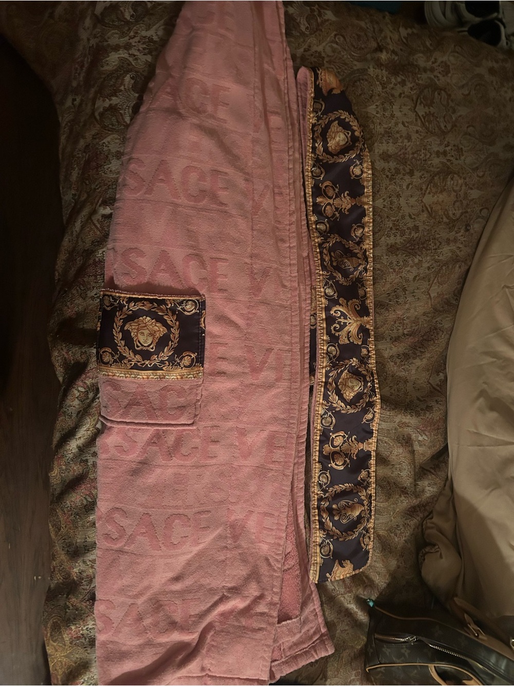 Source Unknown Pink Midi Skirt with Navy and Gold Baroque Trim
